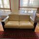 Sofa 2 seaters White leather and wood