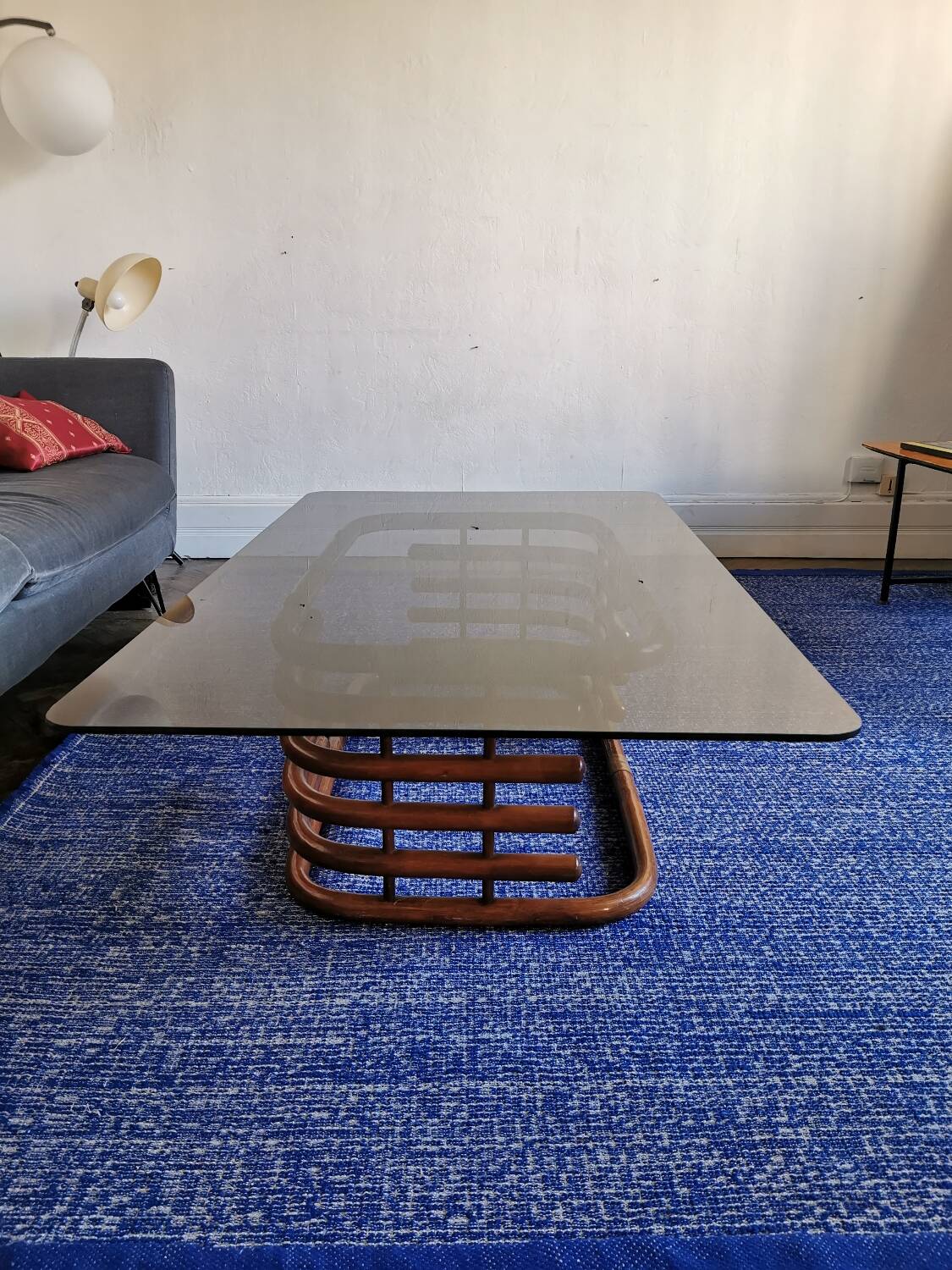 Large smoked glass bamboo coffee table from the 60s