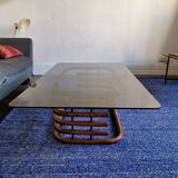 Large smoked glass bamboo coffee table from the 60s