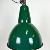 Lampe d’usine industrielle en émail vert avec dessus en fonte, années 1960