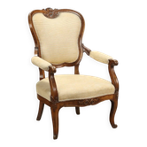 Antique Louis-Philippe armchair in carved walnut, Italy, 19th century