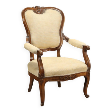 Antique Louis-Philippe armchair in carved walnut, Italy, 19th century