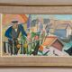 Swedish Original Oil on Canvas – "Figure Near a Flower Fence" by Carl Gunne – Signed – Vintage and Framed – 69.5 × 48 cm (27.4" × 18.9")