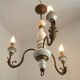 Vintage French 3-Light Chandelier White Wood & Bronzed Effect Metal