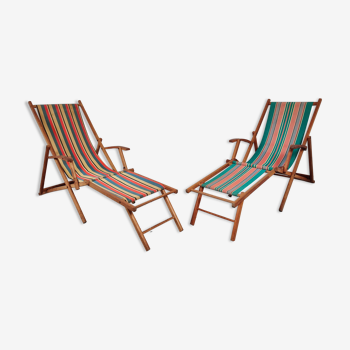 2 chaises longues de jardin transat , années 50