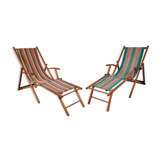 2 chaises longues de jardin transat , années 50