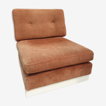 Fauteuil lounge 1970 velours côtelé "Pierre Richard"