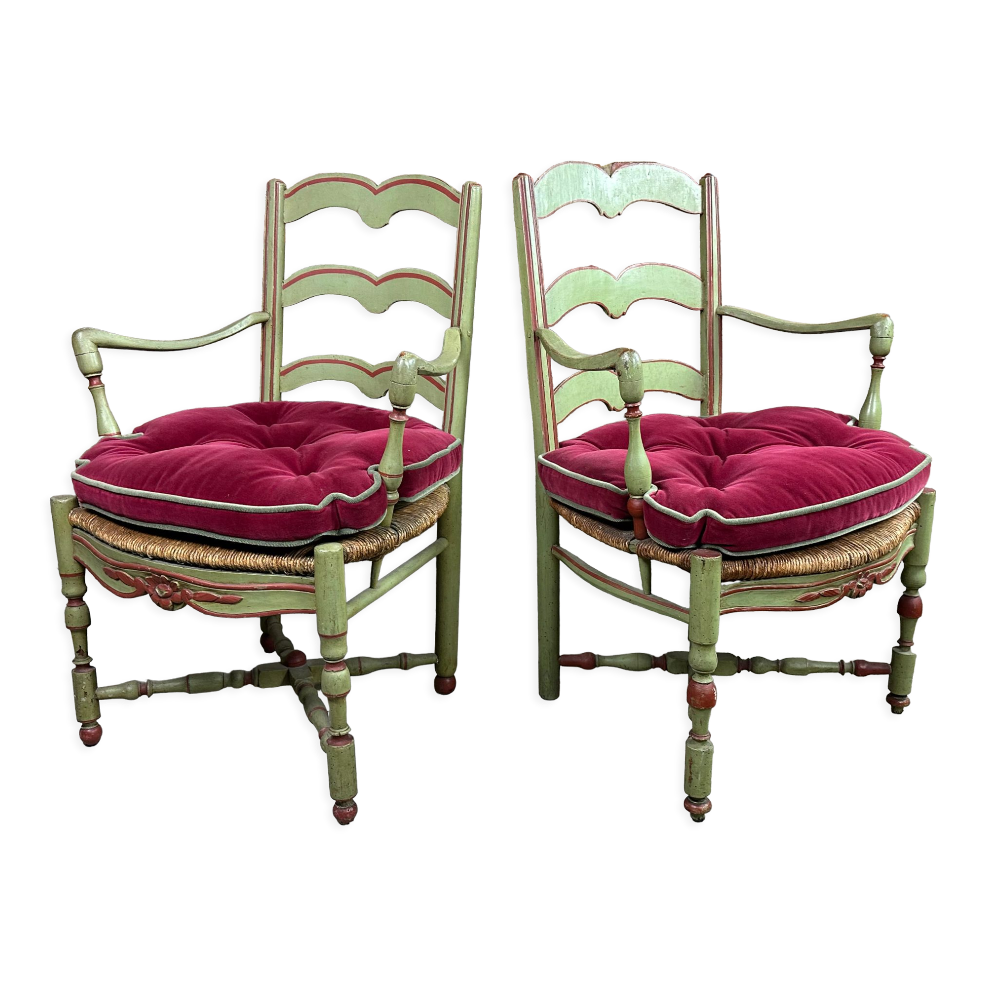 Pair of provençal straw armchairs late nineteenth
