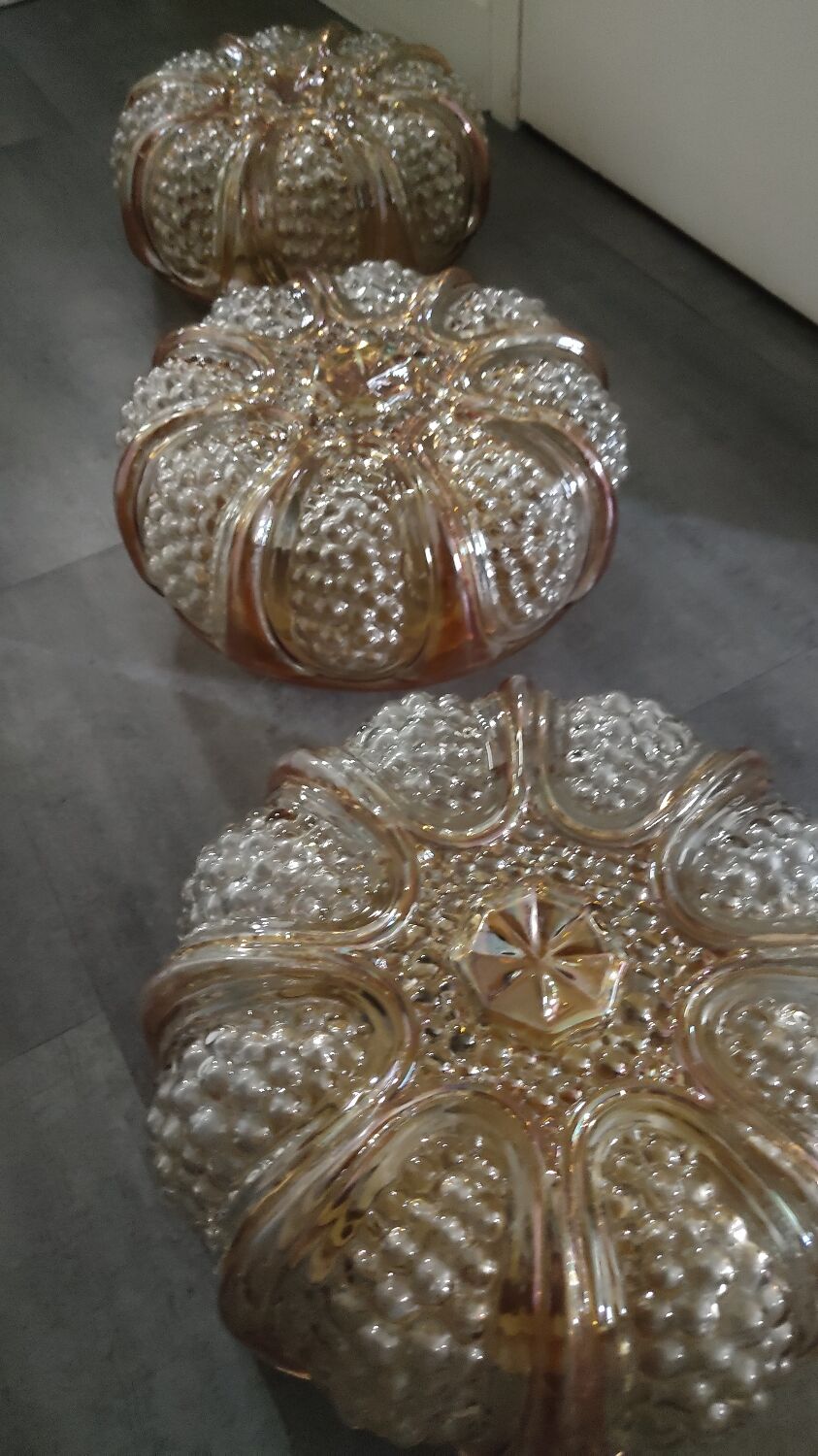 3 large iridescent vintage wall lights