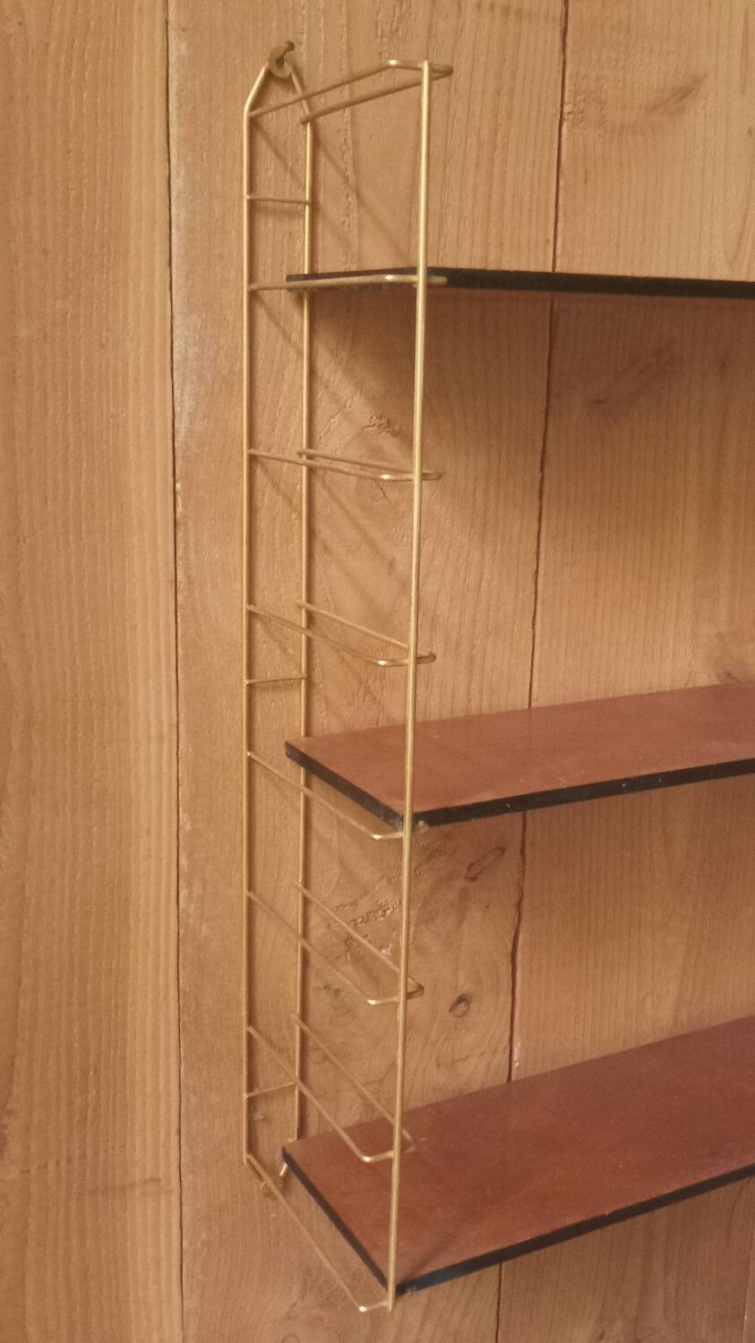 Vintage tomado string shelf, wooden trays