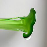 Vase soliflore en opaline et verre vert pomme style murano années 60-70