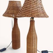 Pair of Table Lamps in Handwoven Wicker and Rattan, France, 1960s
