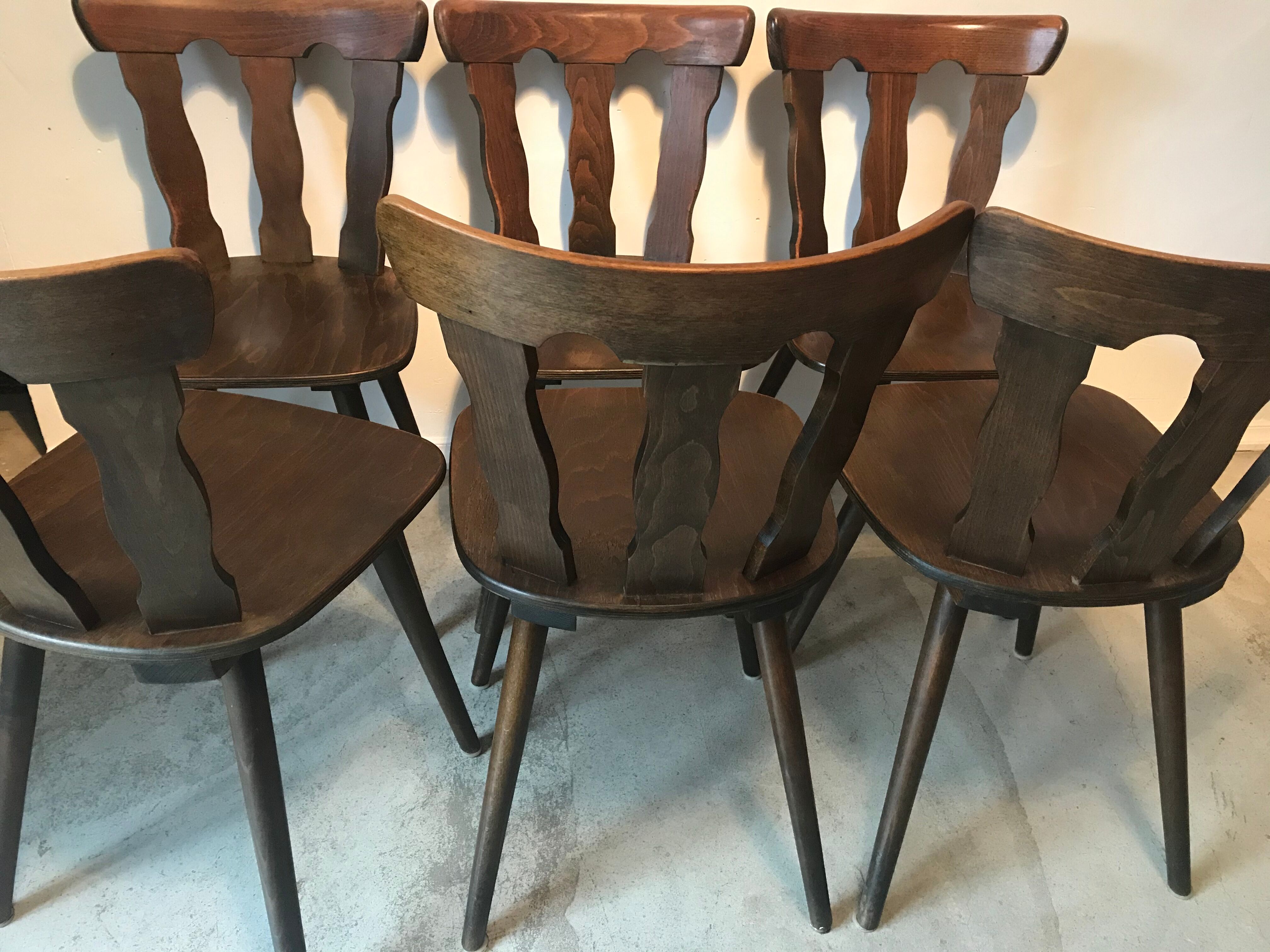 Lot of 6 chairs vintage bistro compass feet