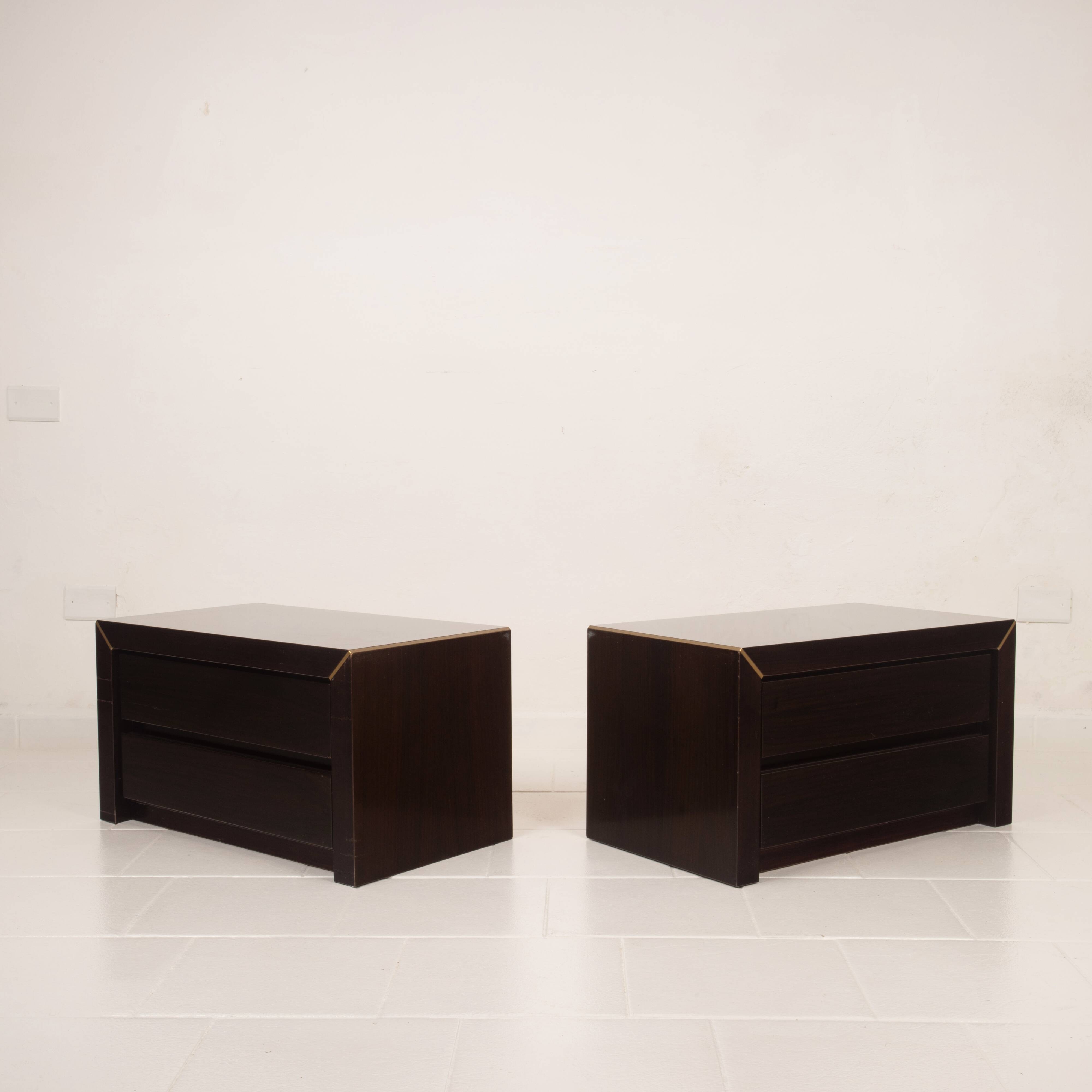 Pair of African rosewood and brass bedside tables for Fratelli Turri