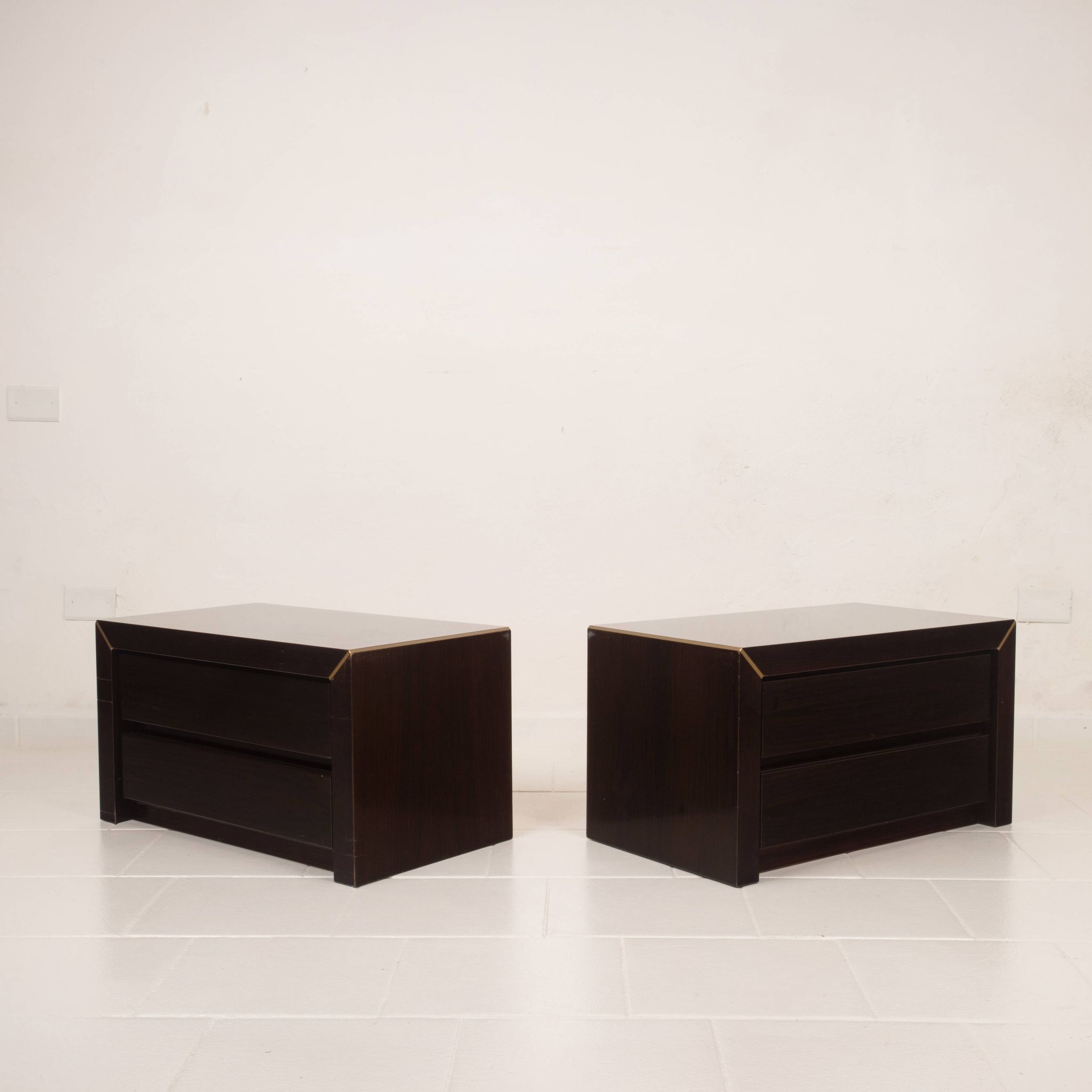 Pair of African rosewood and brass bedside tables for Fratelli Turri