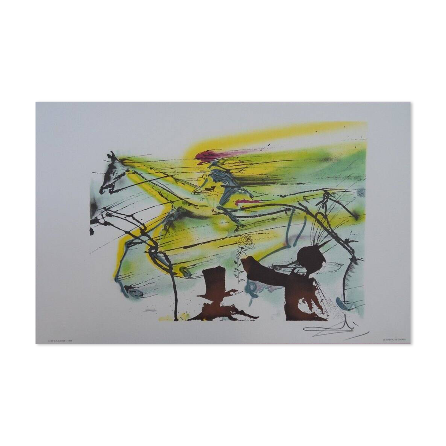 Salvador Dali : Les Chevaux, Le Cheval de course - Lithographie signée