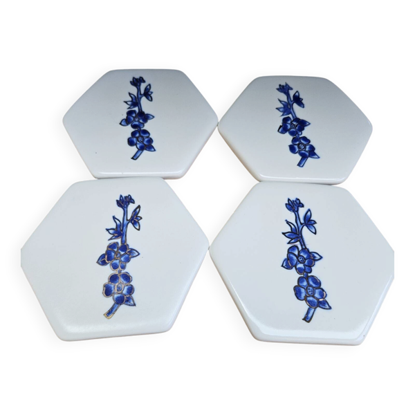 Neuf – coffret de 4 sous-verres hexagonaux en porcelaine peinte à la m — Beyit