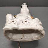 Seated Buddha lamp base ~ glazed and gold white ceramic ~ 80s