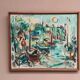Original Swedish Oil on Canvas" Harbor" By Sven Sinde, Vintage & Framed 47×38cm