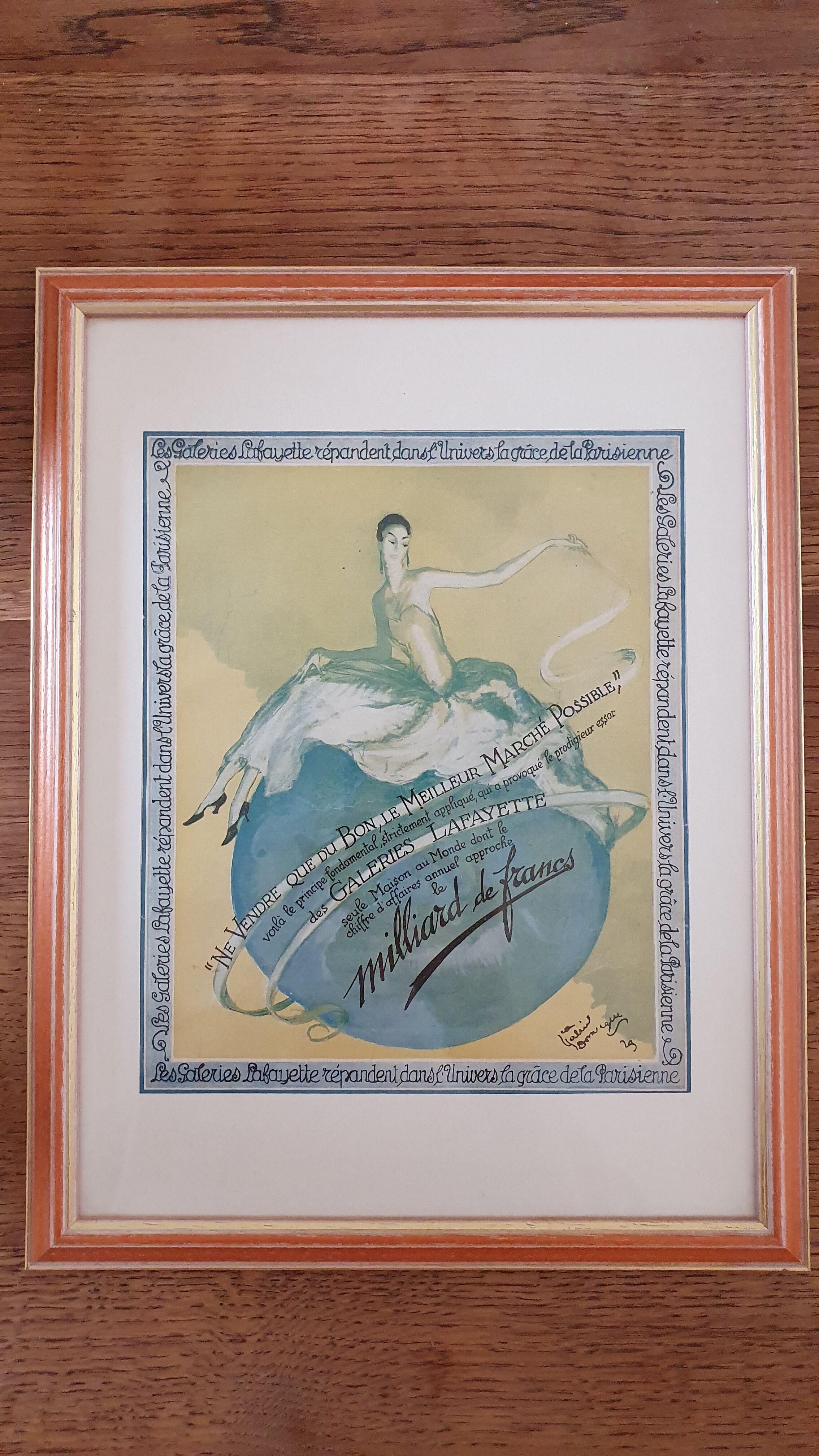 Framed poster galeries lafayette vintage frame gilded wood 44 x 34