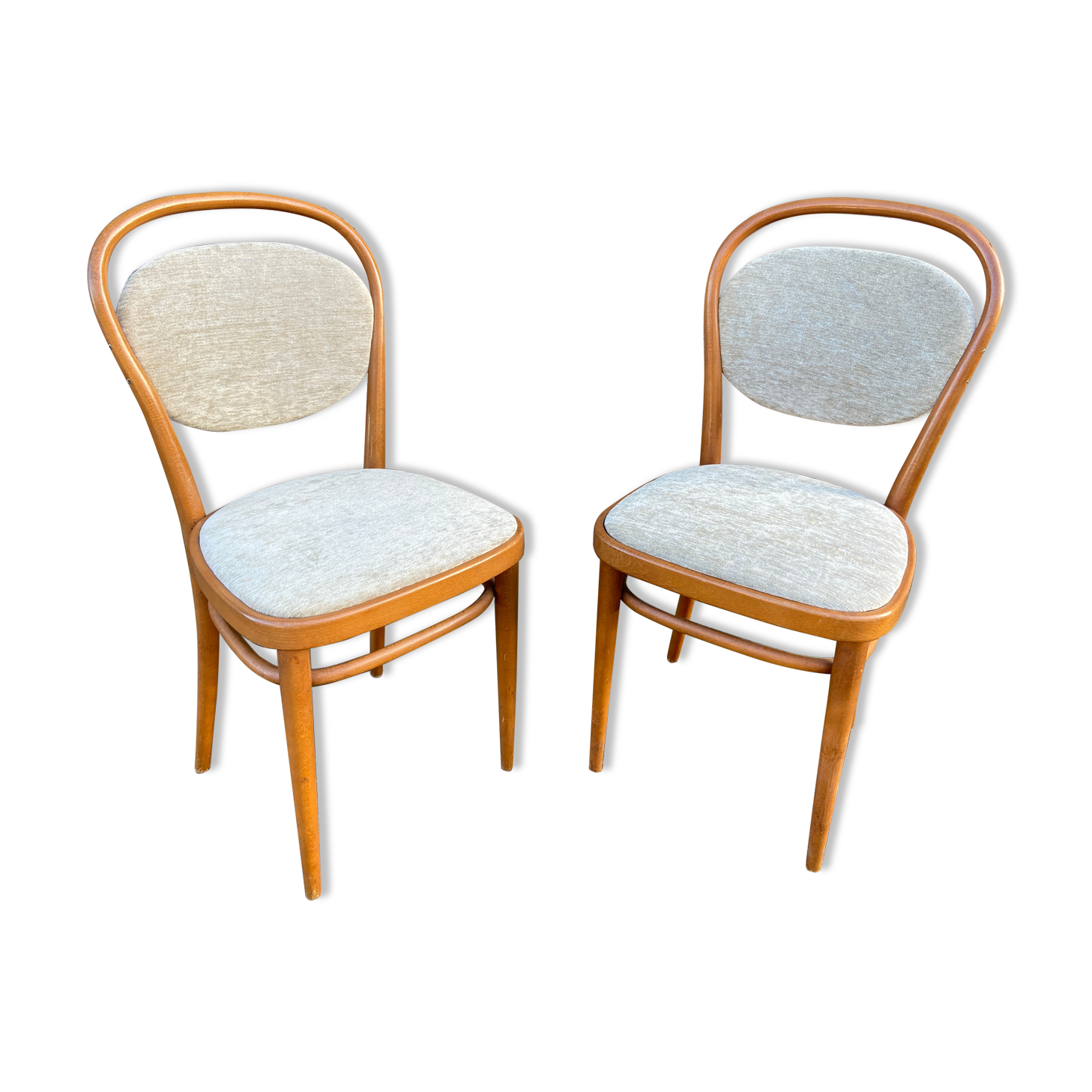 Pair of vintage curved wooden chairs