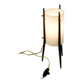 Lampe de table italienne Perspec en teck et Perspec blanc par Alfaplex Milano