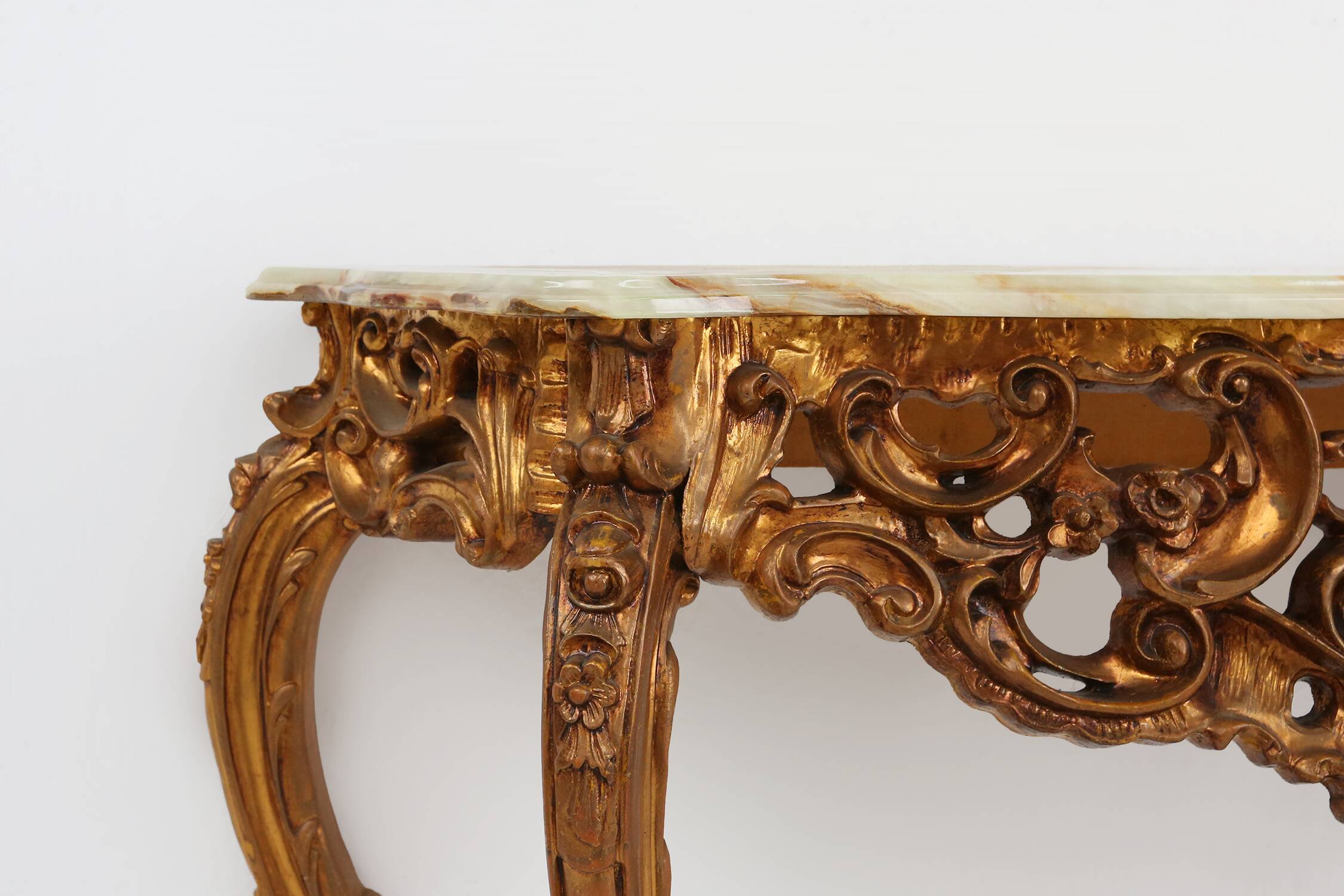 20th century wood-carved Louis XV style console with marble top, France ca. 1970
