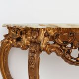 20th century wood-carved Louis XV style console with marble top, France ca. 1970
