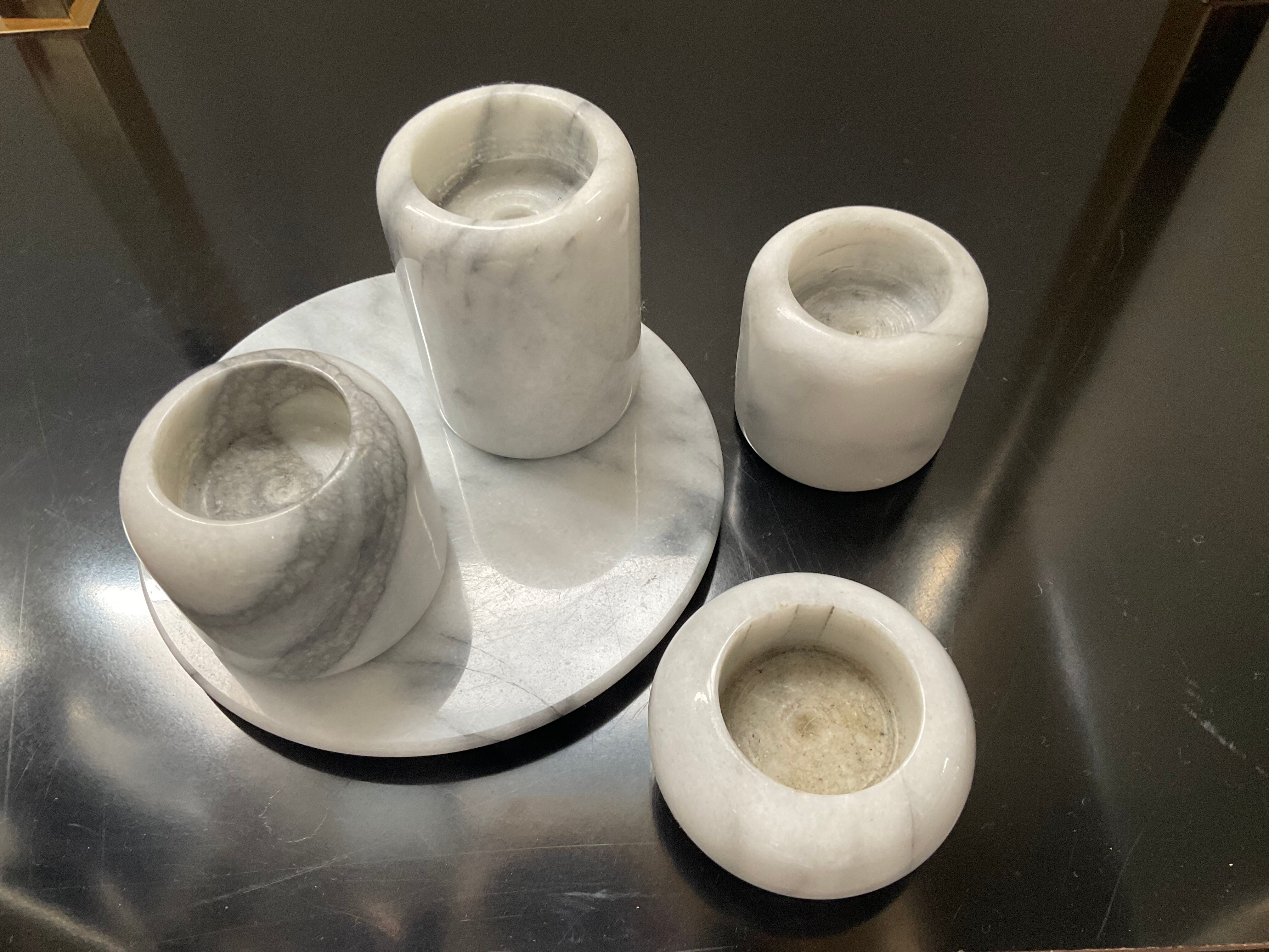 Series of 4 vintage candle holders in Carrara marble