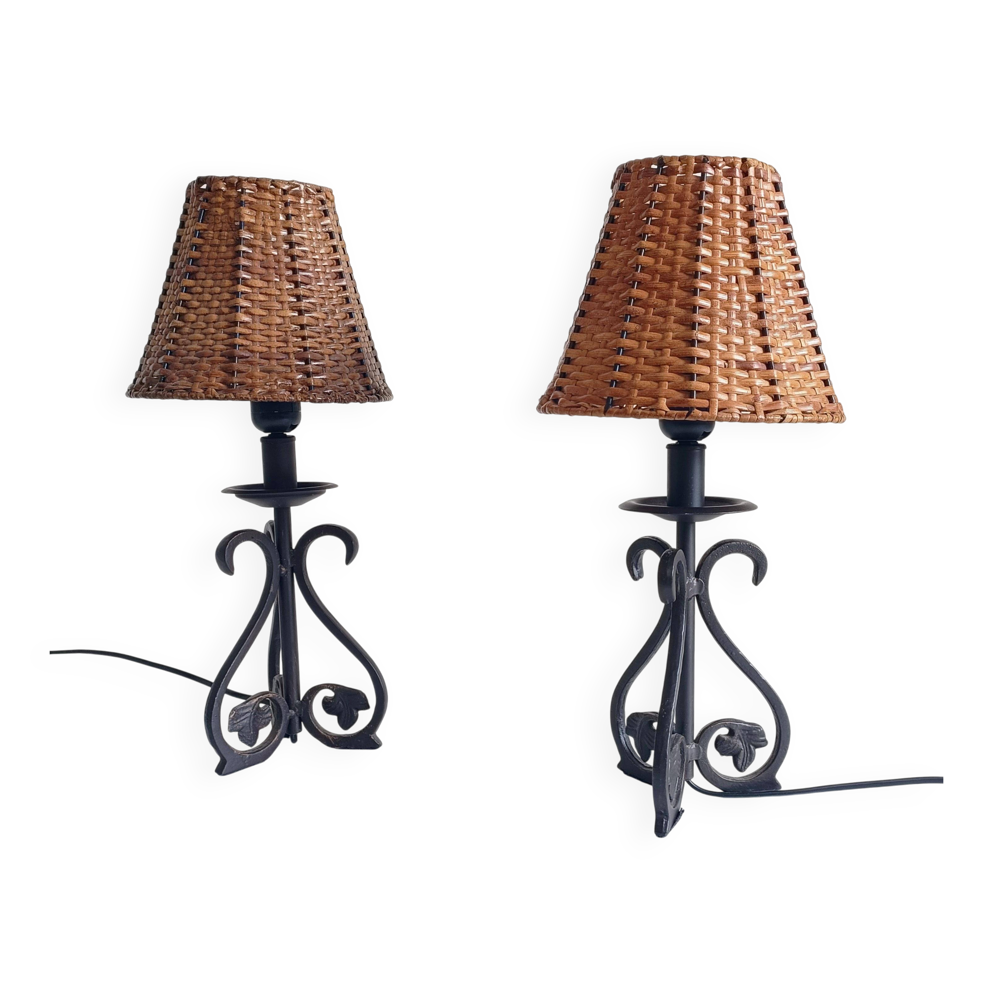 Mid-20th Century Spanish Hand-Forged Wrought Iron Table Lamps