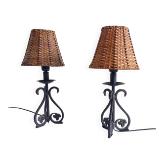 Mid-20th Century Spanish Hand-Forged Wrought Iron Table Lamps