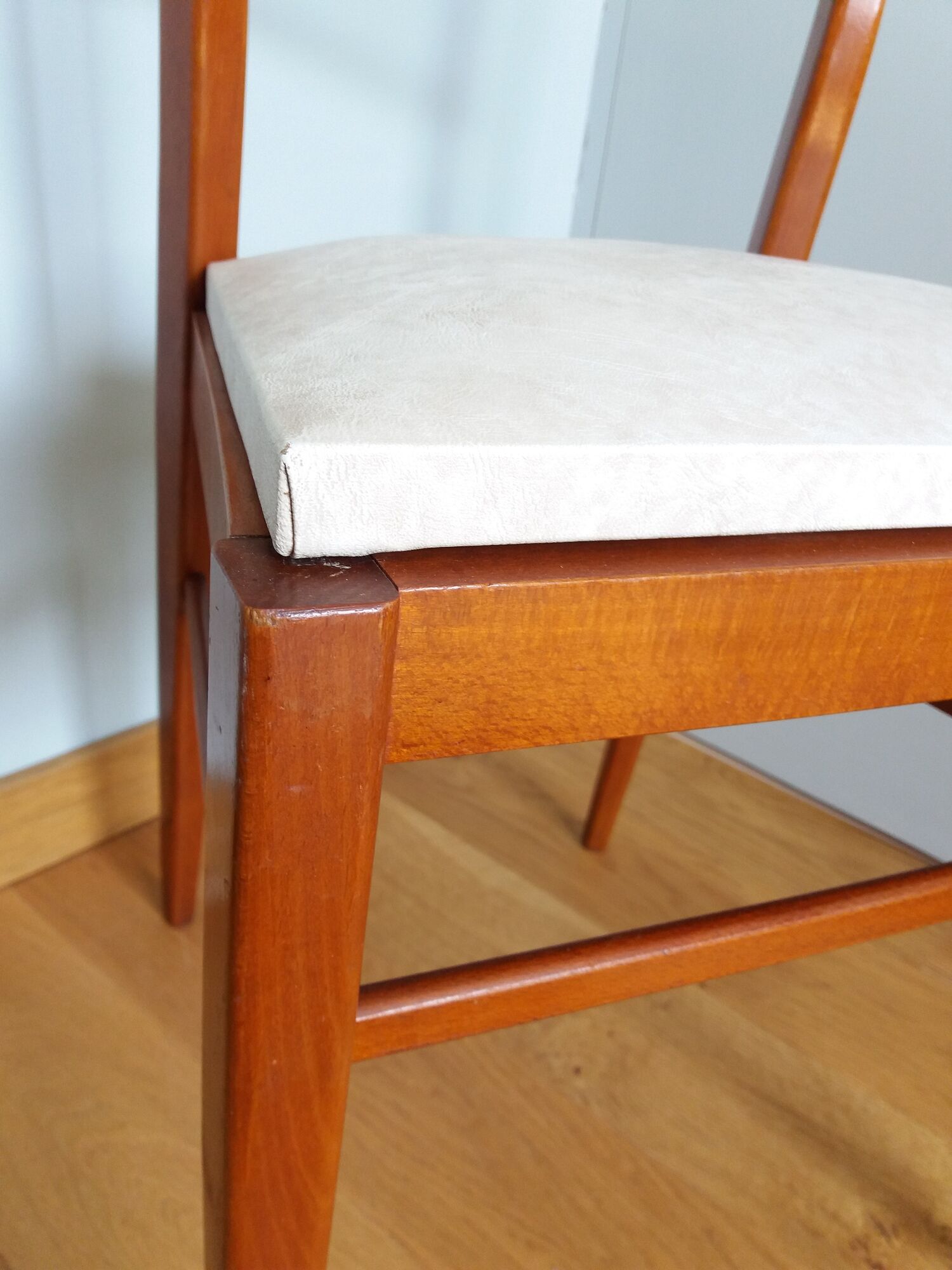 Scandinavian chair wood mahogany color and skai white