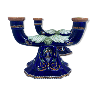 Pair of Gien earthenware candle holders Italian Renaissance décor