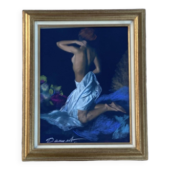 Painting signed pastel on paper <Young woman> dimension: height -63 c/m-width - 51cm-