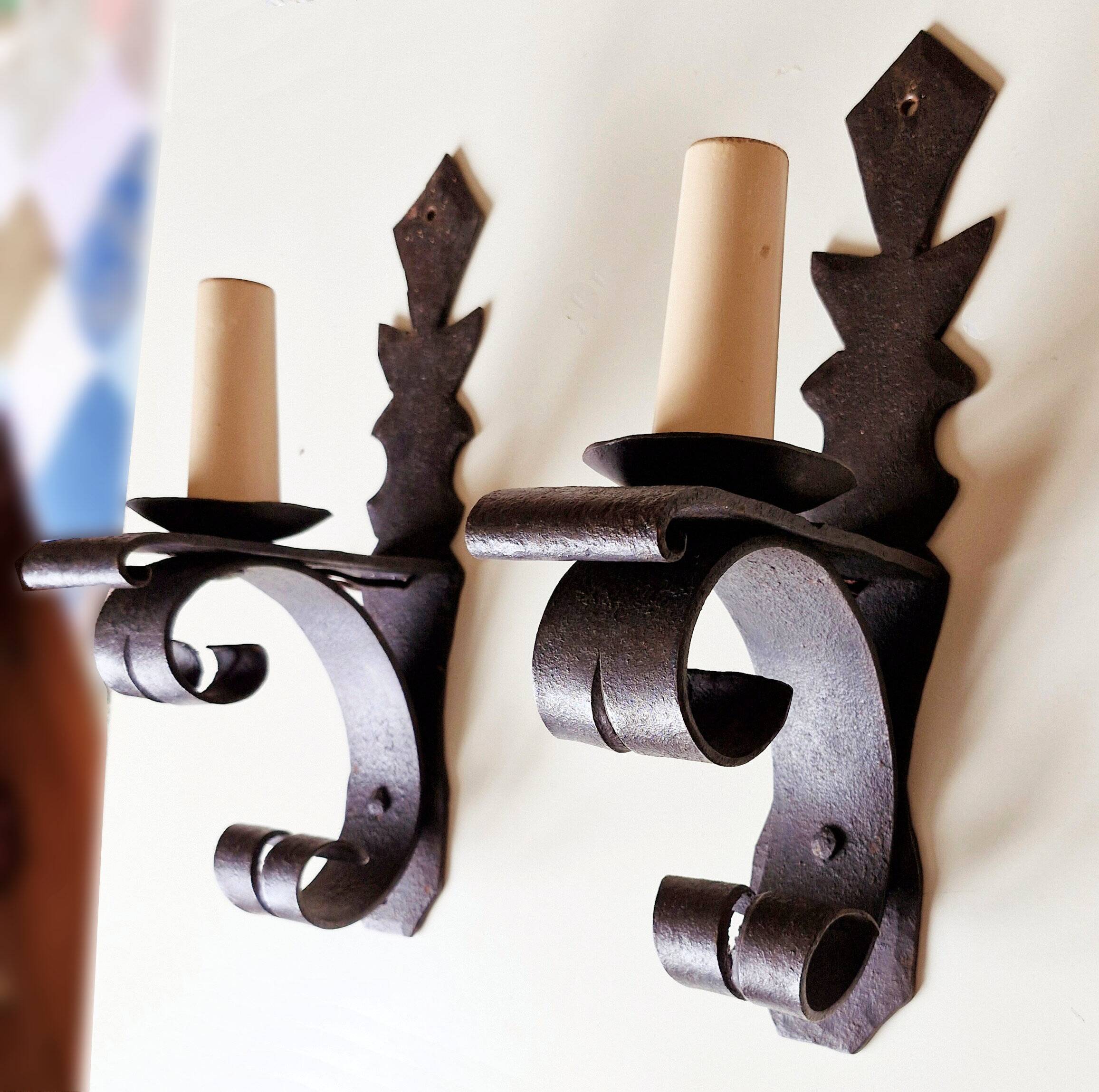 Duo of wrought iron wall lights Ateliers Marolles