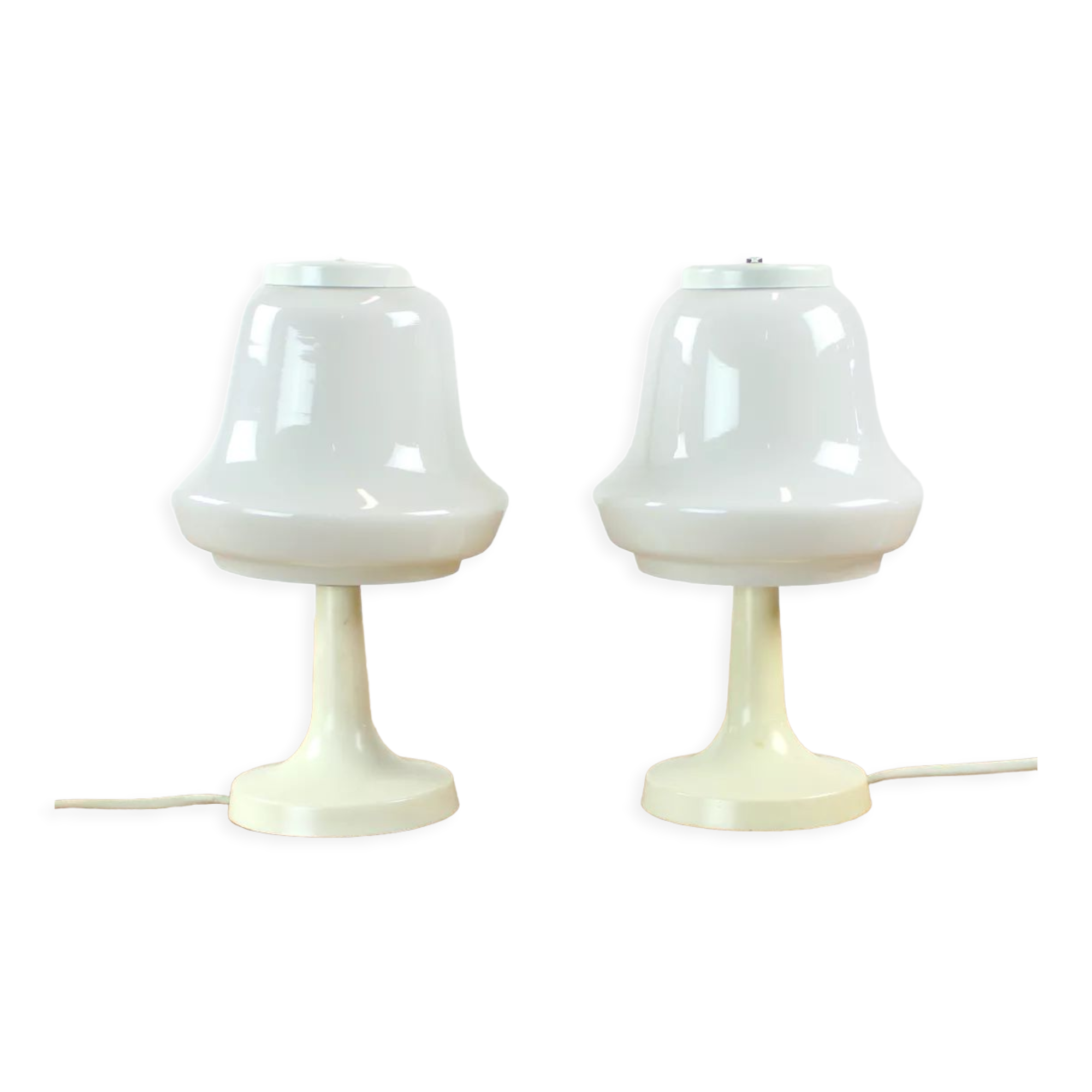 Set of 2 white opaline glass table lamps, Opp Jihlava, Czechoslovakia 1960s