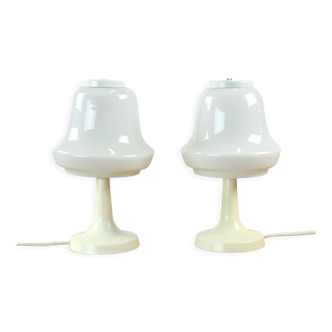 Set of 2 white opaline glass table lamps, Opp Jihlava, Czechoslovakia 1960s
