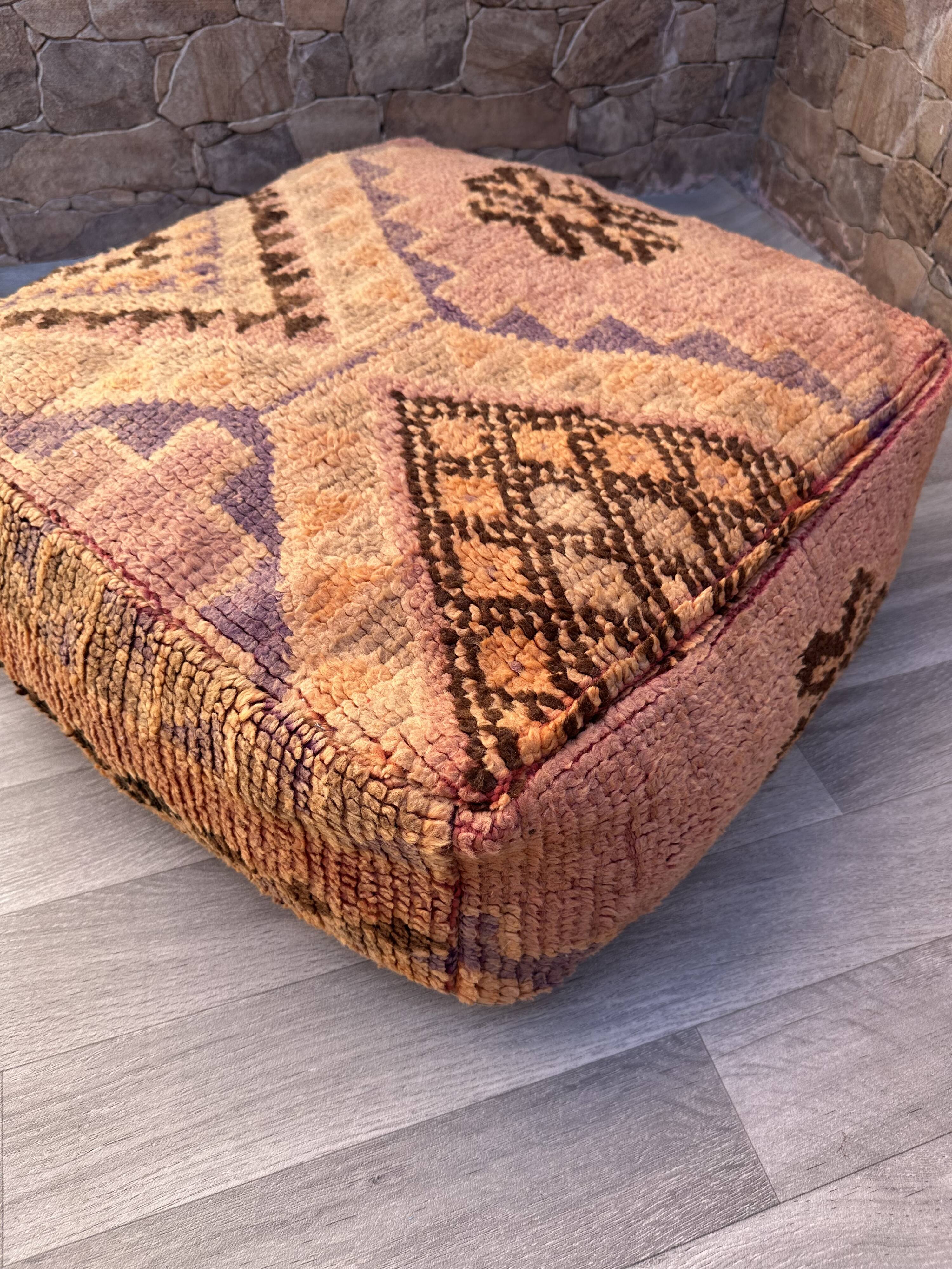 vintage Kilim Pouf, pouf marocain boujaad, housse de coussin de sol