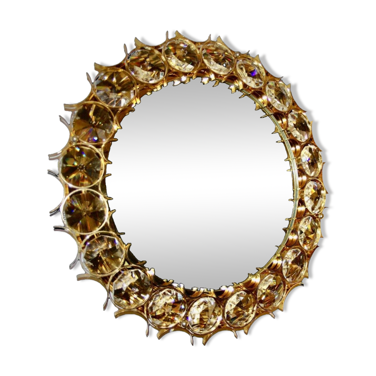Vintage circular mirror in gold brass by christoph palma austria 1960