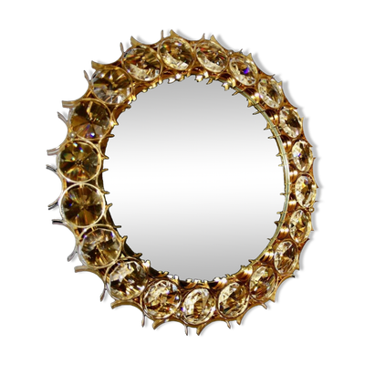 Miroir vintage circulaire en laiton doré de christoph palma autriche 1960