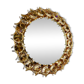 Vintage circular mirror in gold brass by christoph palma austria 1960