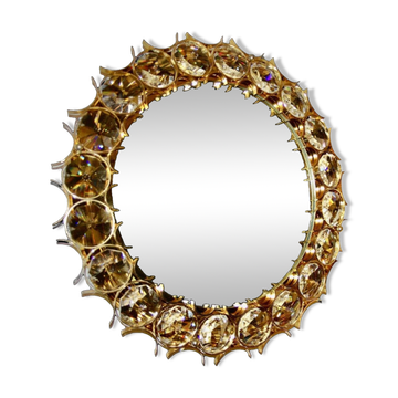 Vintage circular mirror in gold brass by christoph palma austria 1960