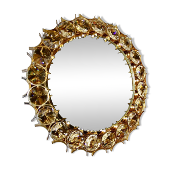 Vintage circular mirror in gold brass by christoph palma austria 1960