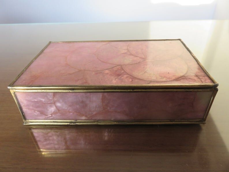 Pink mother-of-pearl and brass box 70s