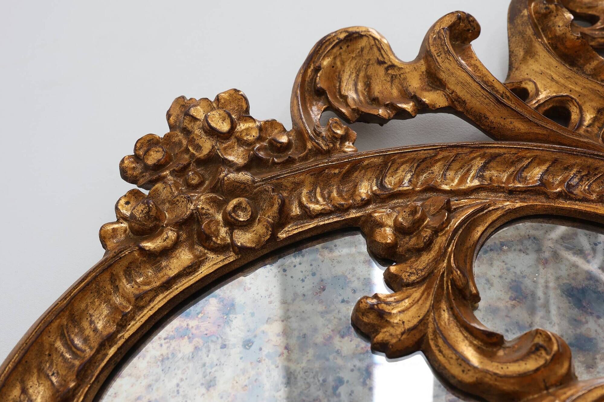 Rococo style gilt mirror with marbled glass border by Deknudt, Belgium, 197