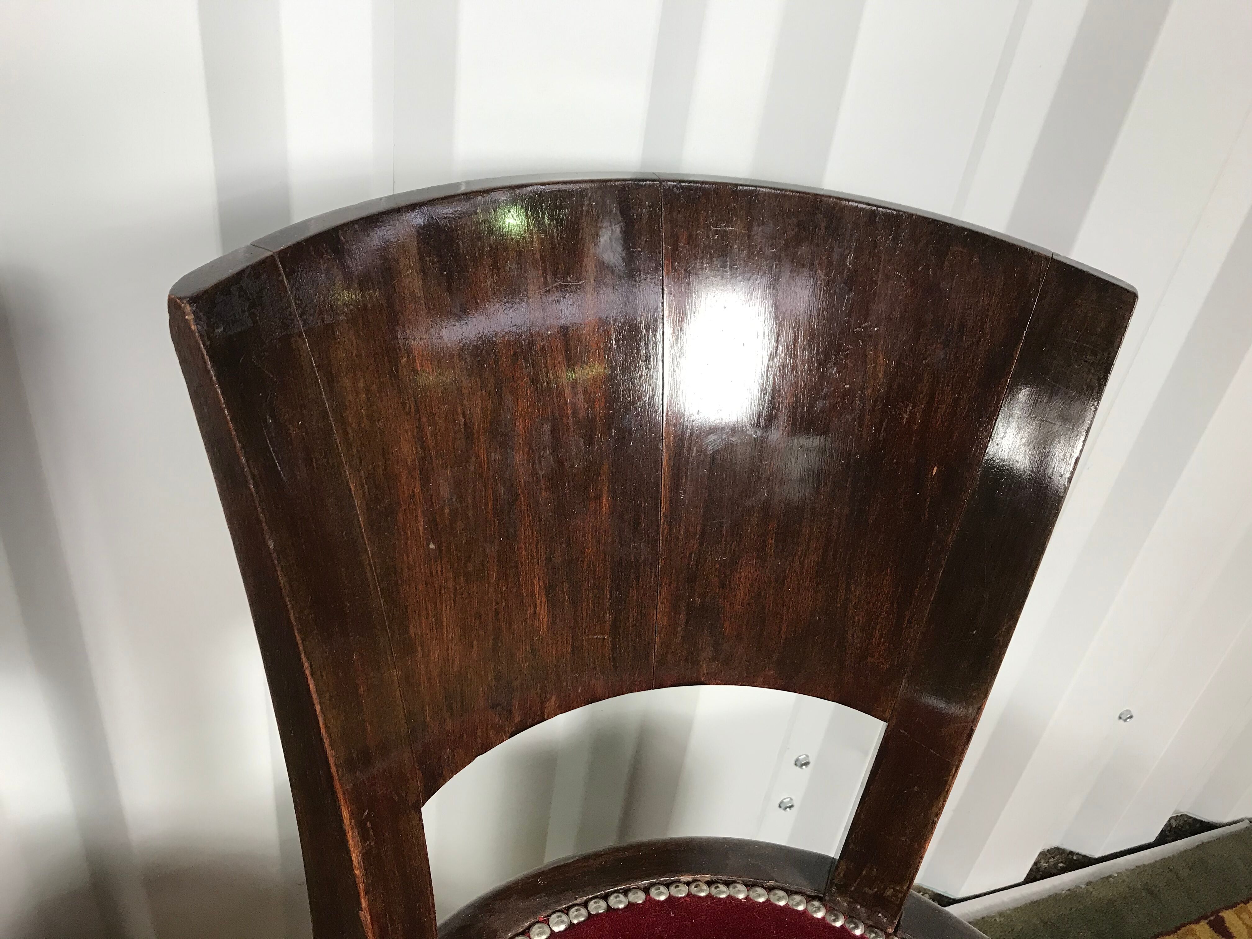 Pair of age Art Deco red velvet chairs