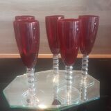 Lot 5 vintage ruby red glass flutes