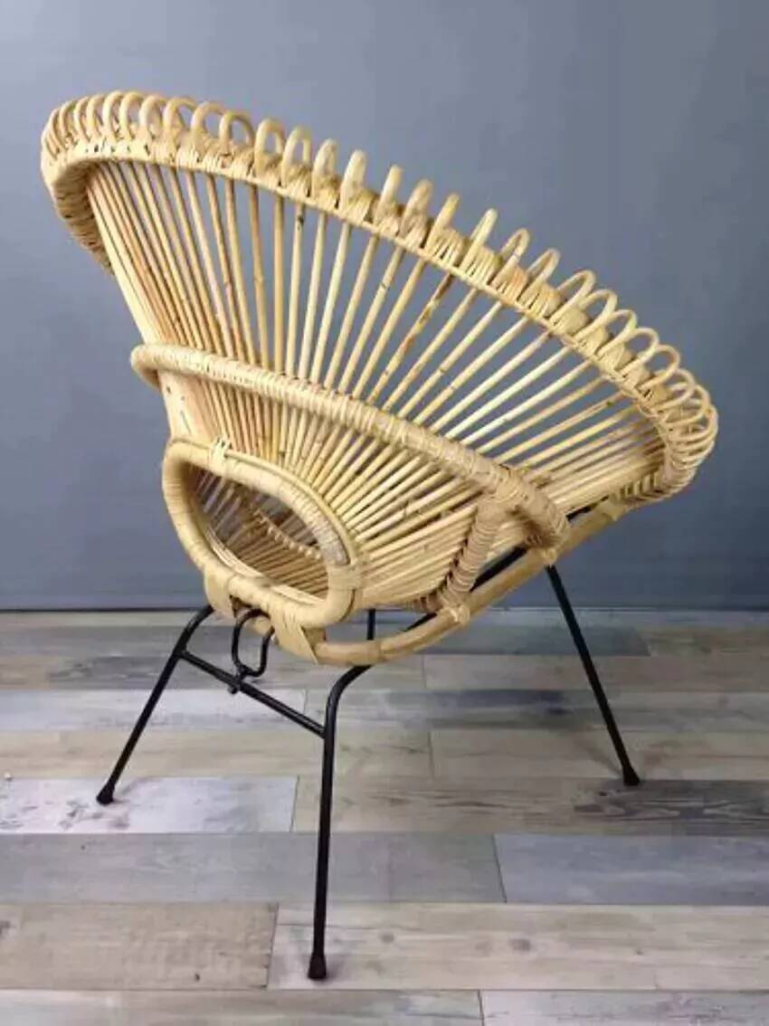 Rattan and metal armchair