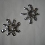 Pair of 80s 90s design aluminum candlesticks free form contemporary silver metal