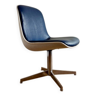Chaise de bureau Strafor en simili-cuir, résine et métal chromé, années 70